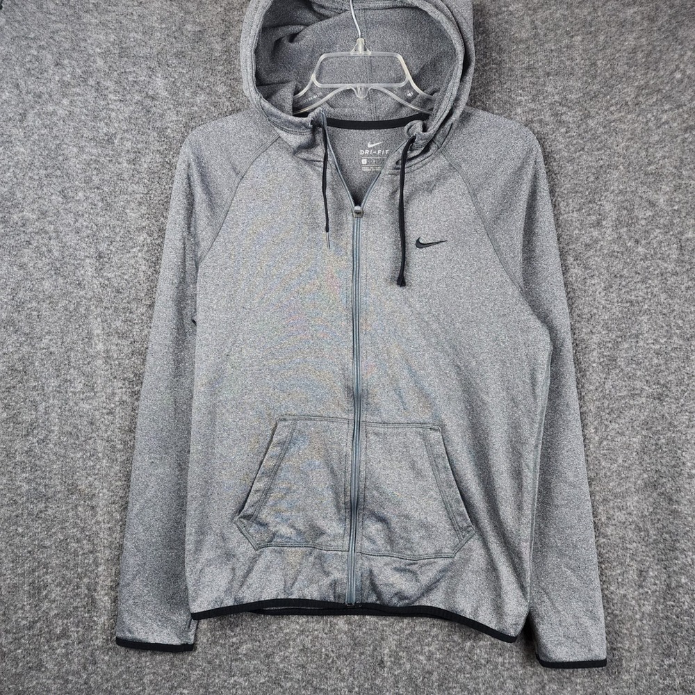 Nike Dri-FIT Full Zip Hoodie‎ Women Small Gray Heathered Training Jacket